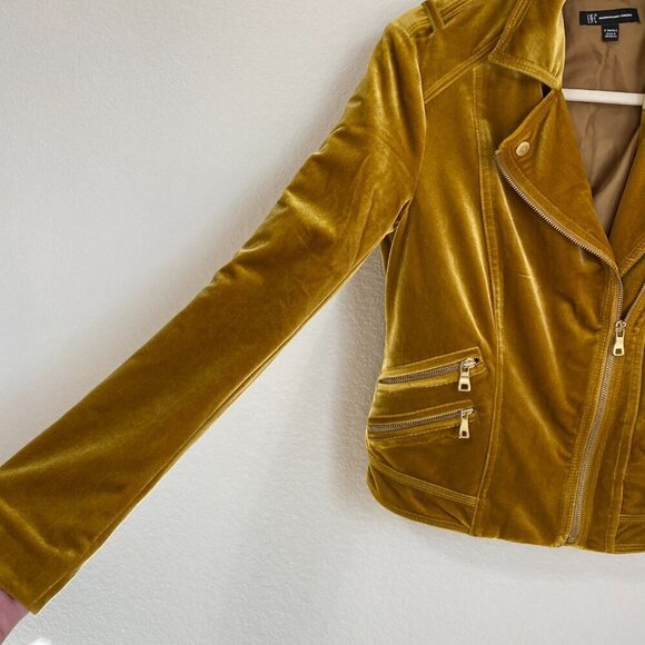 INC International Concepts Glam Velvet Gold Moto Jacket Blazer - Picture 4 of 10